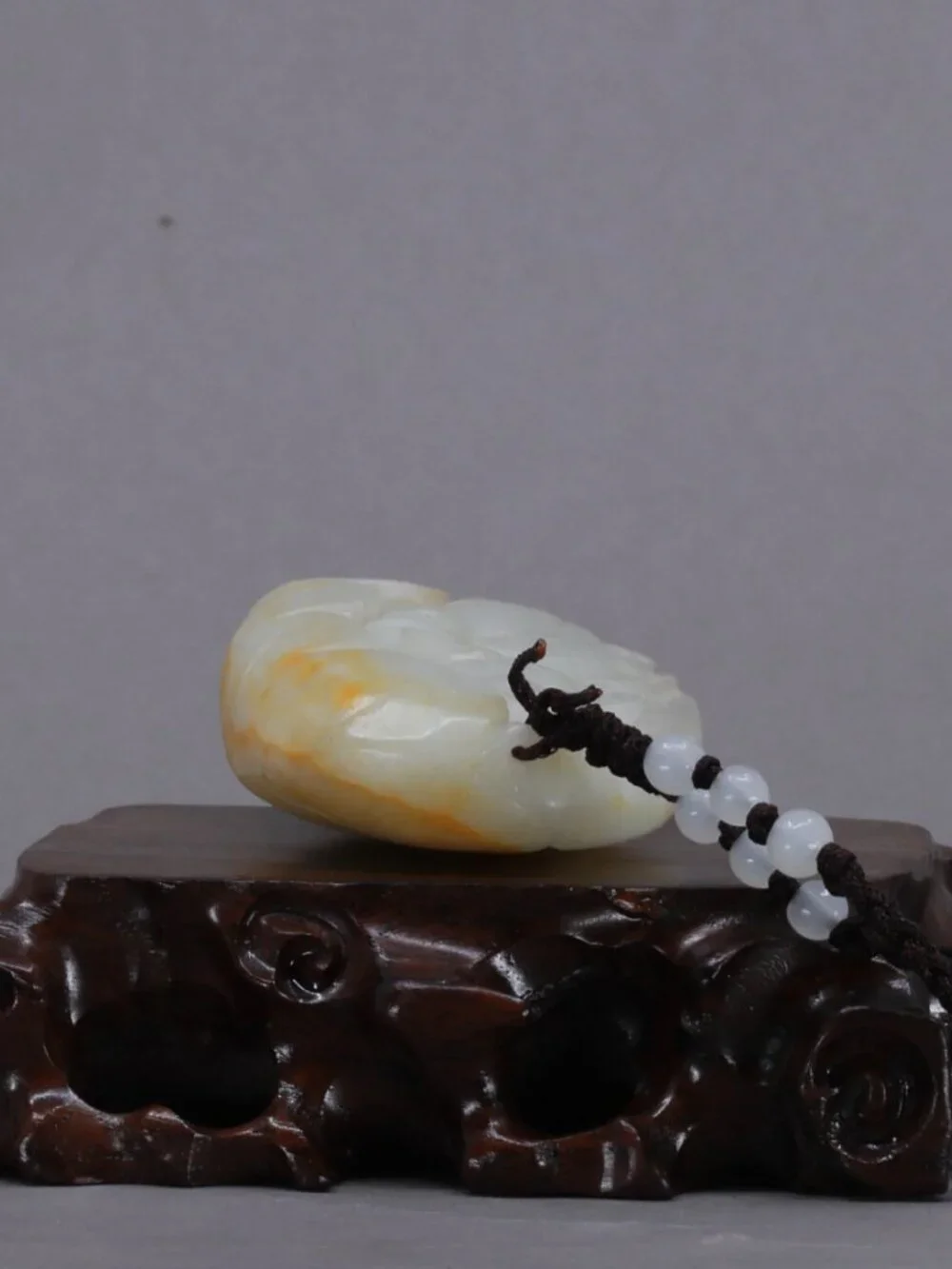 Chinese Hetian Jade Pendant w Ram & Ruyi